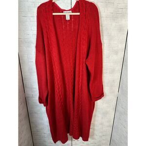 Seventh Avenue women’s long cardigan red cozycore packets cable knit plus size ￼